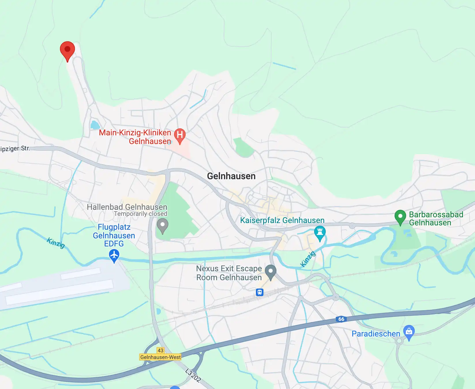Landkarte von Gelnhausen mit dem Standort meiner Praxis